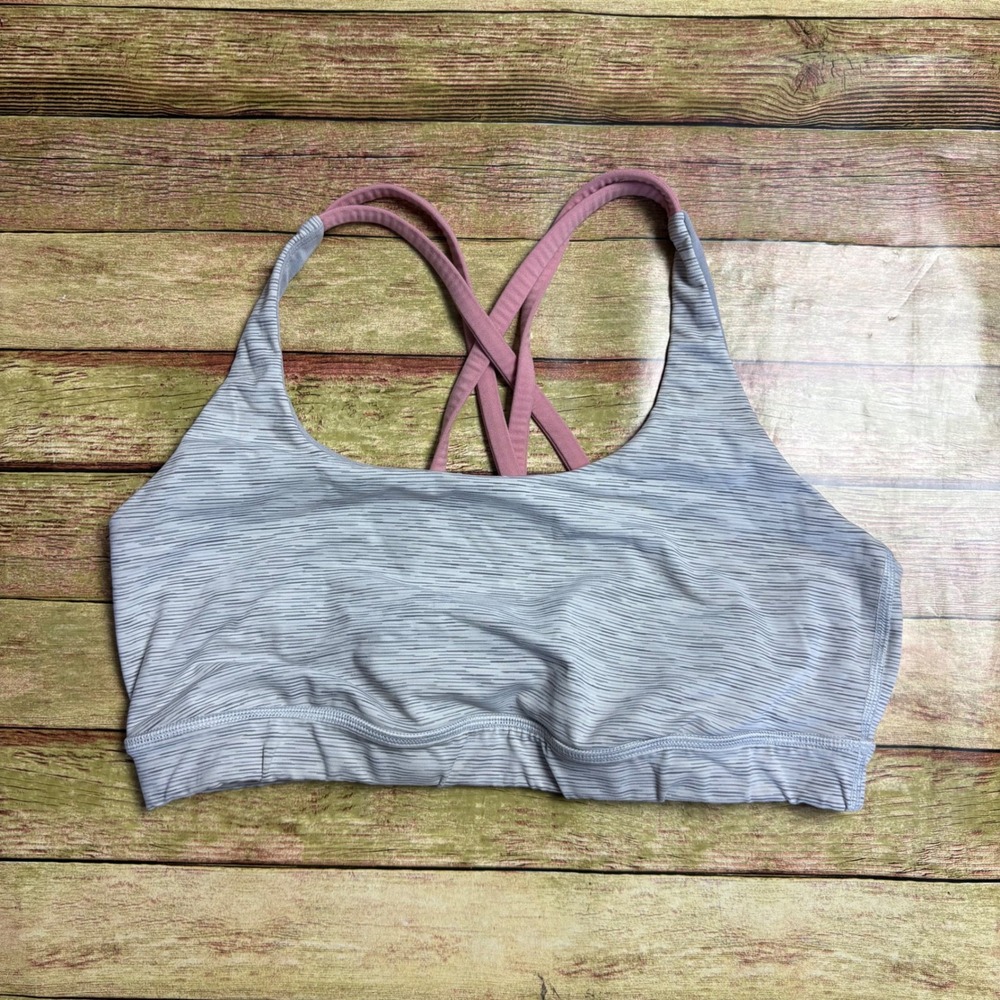 Lululemon Energy Bra Size 10 Grey Space Dye Pink Strappy Racerback Sports Bra